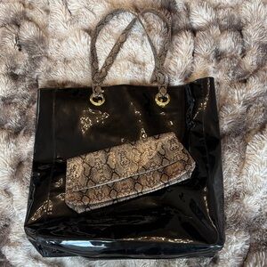 Estee Lauder Black and Snake Print Tote Bag